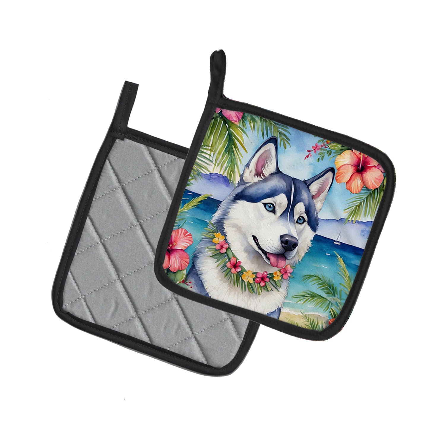 Siberian Husky Luau Pair of Pot Holders