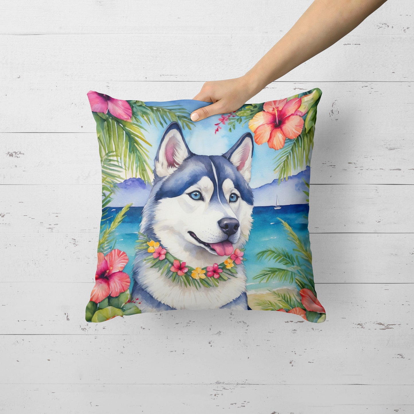 Siberian Husky Luau Throw Pillow