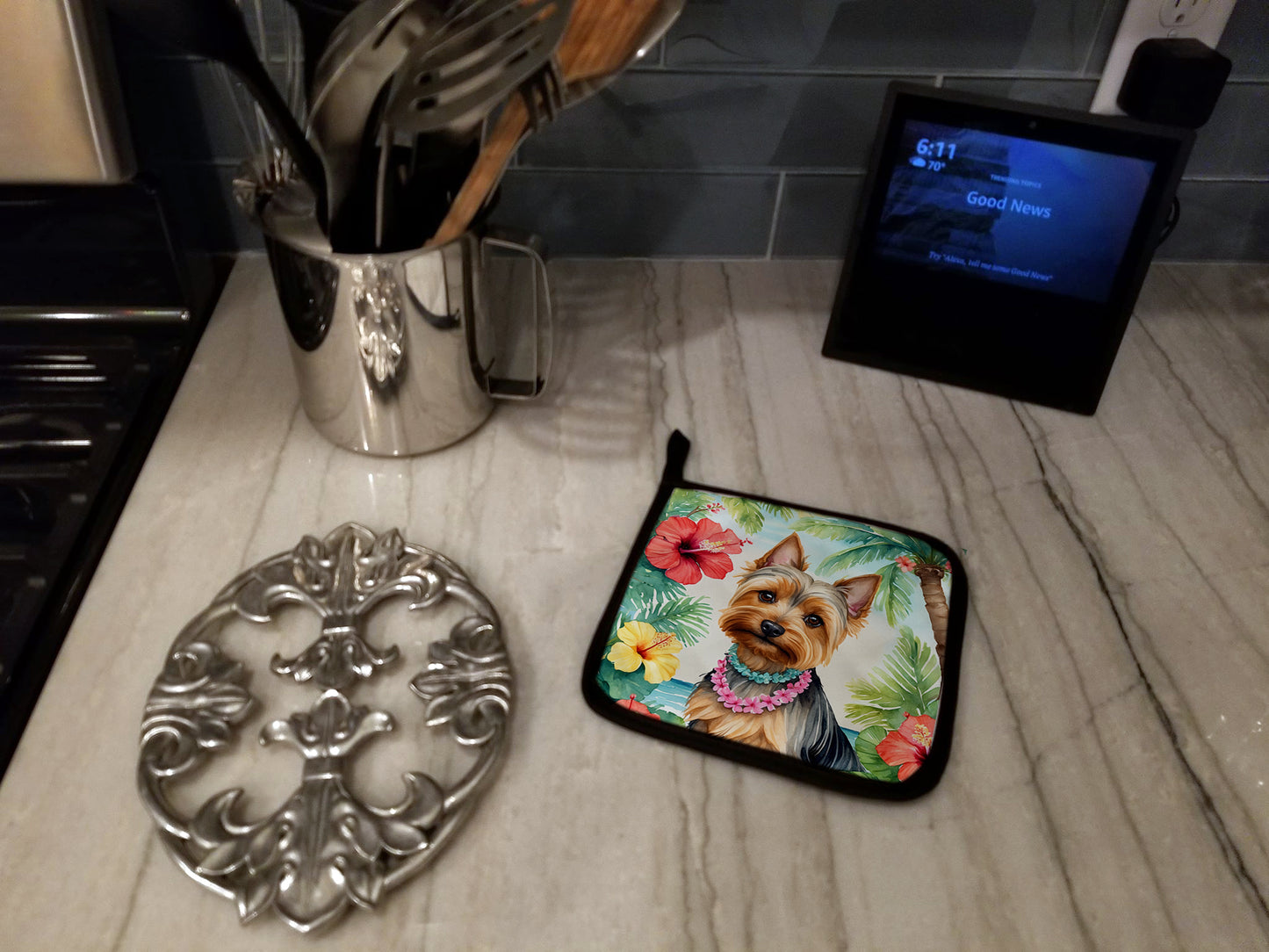 Silky Terrier Luau Pair of Pot Holders