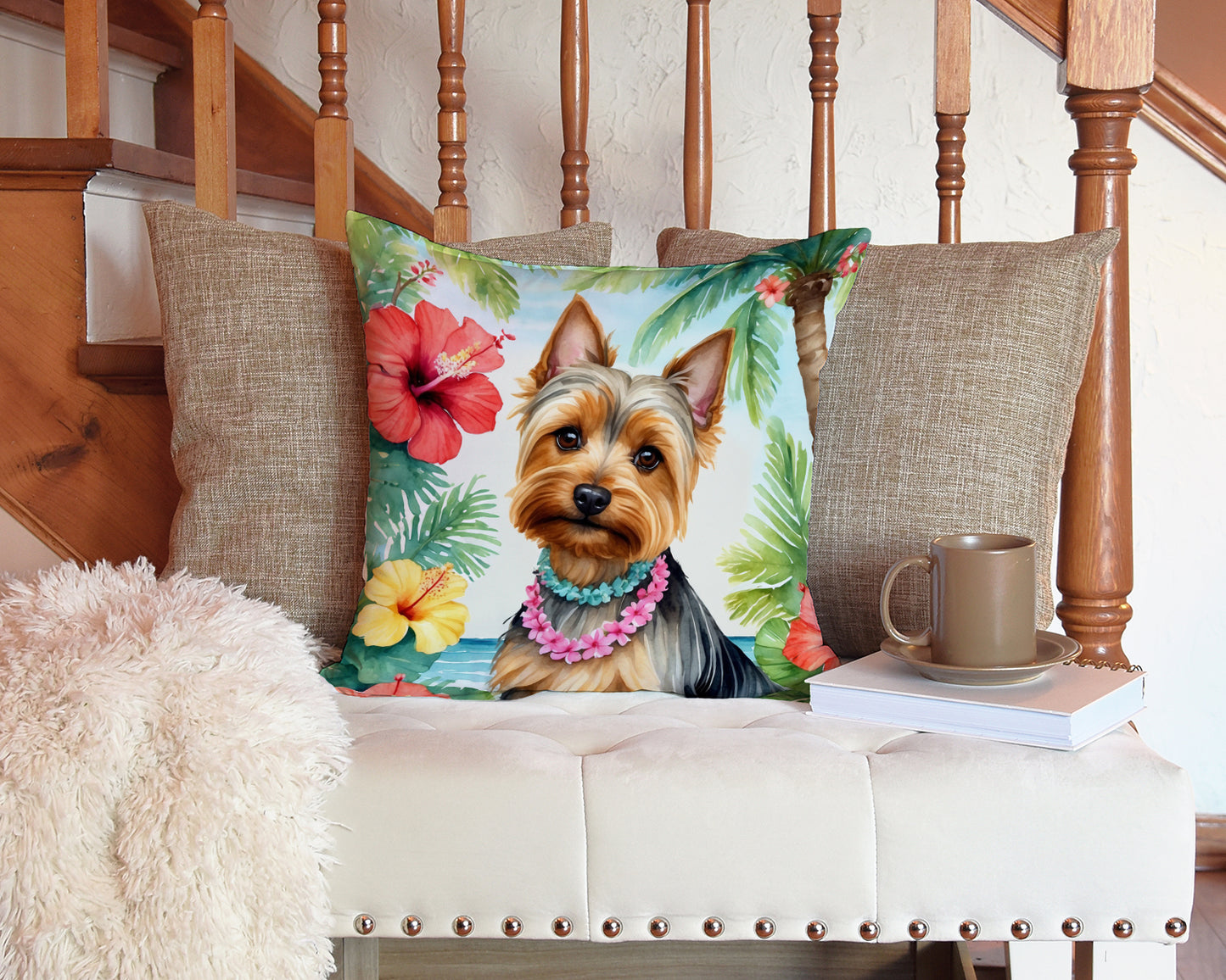 Silky Terrier Luau Throw Pillow