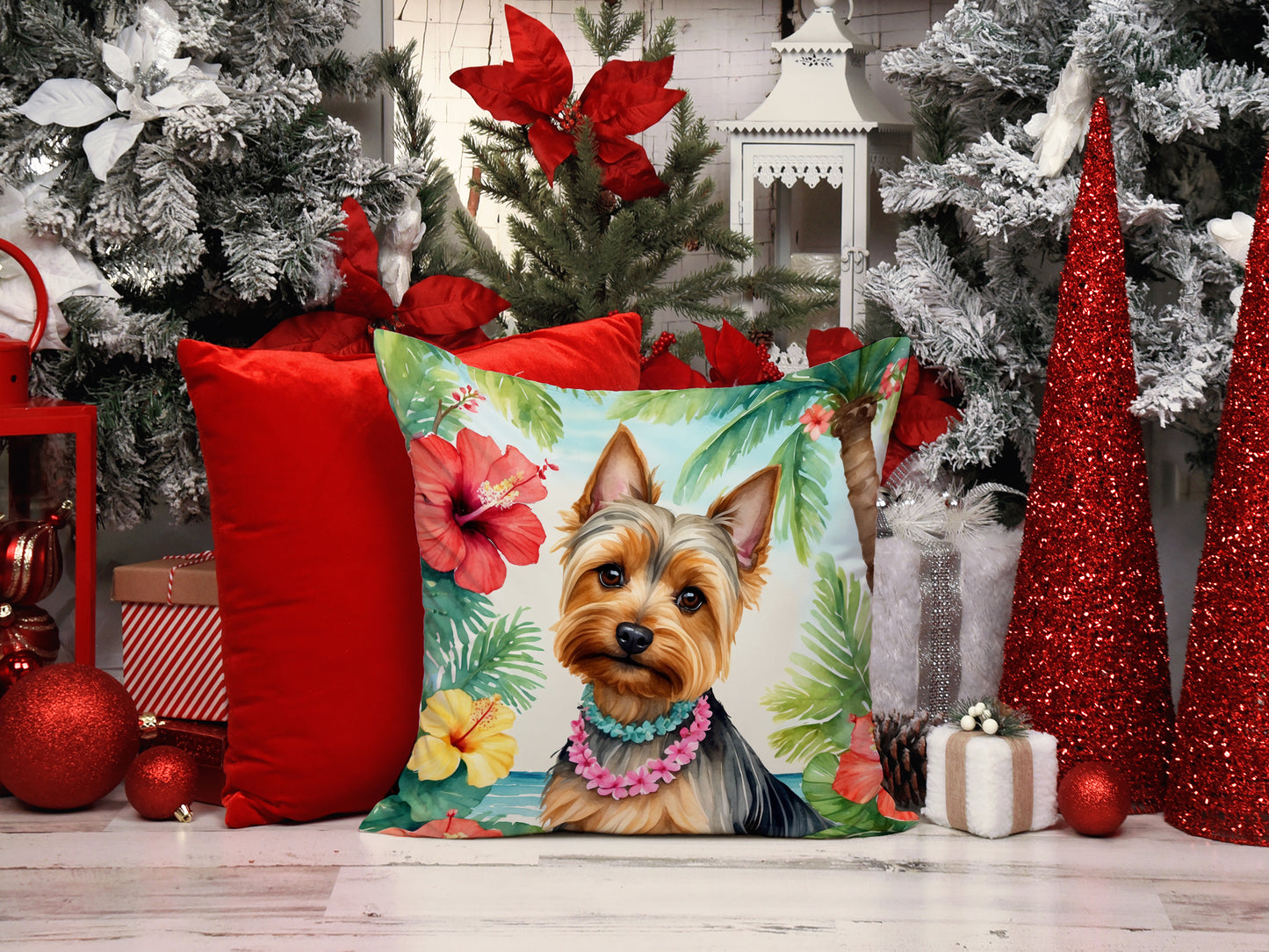 Silky Terrier Luau Throw Pillow