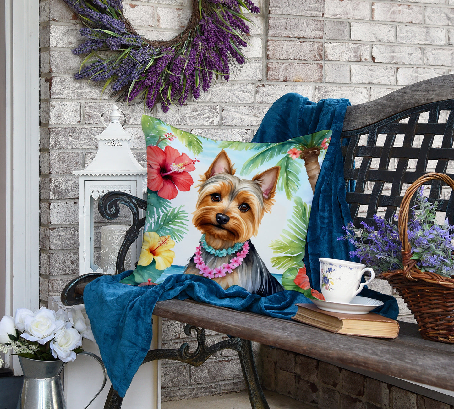 Silky Terrier Luau Throw Pillow