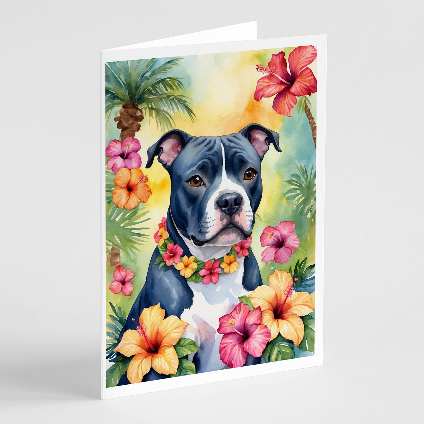 Buy this Staffordshire Bull Terrier Luau Greeting Cards Pack of 8