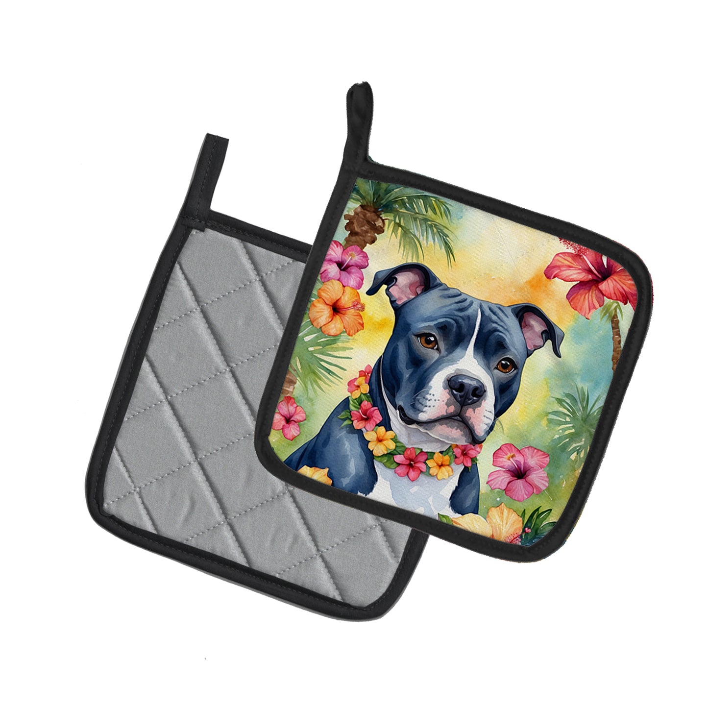 Staffordshire Bull Terrier Luau Pair of Pot Holders