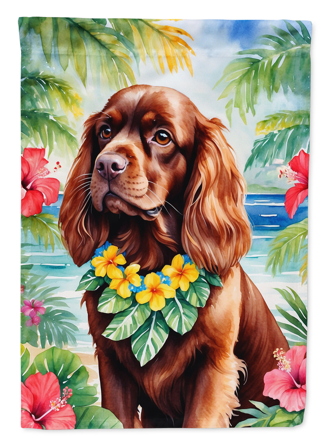 Buy this Sussex Spaniel Luau House Flag