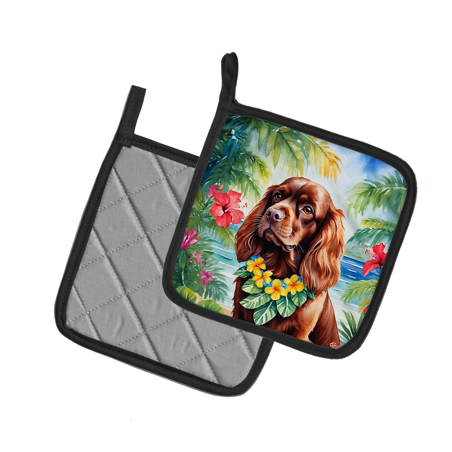 Sussex Spaniel Luau Pair of Pot Holders