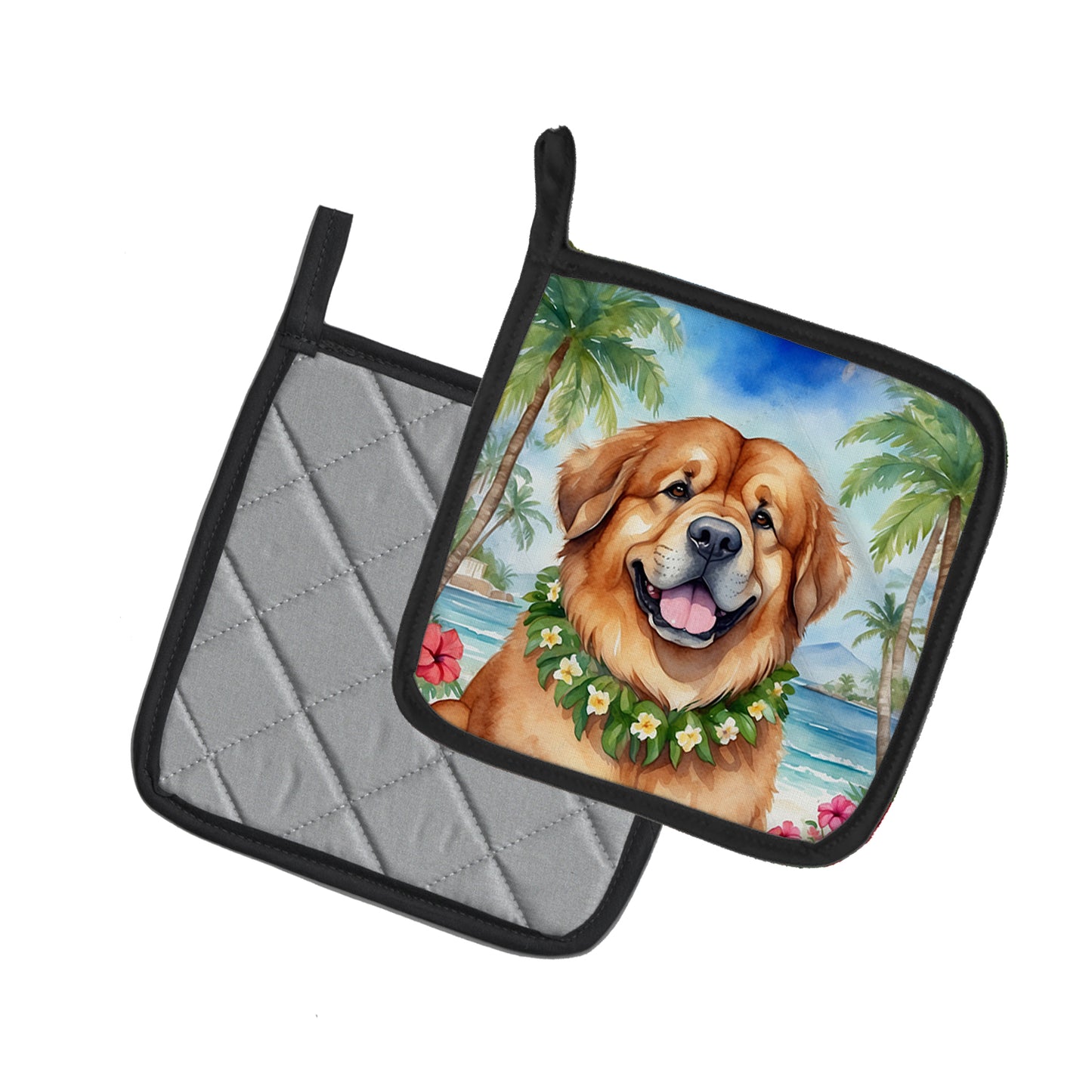 Tibetan Mastiff Luau Pair of Pot Holders