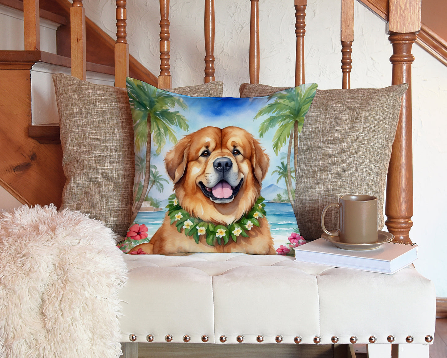 Tibetan Mastiff Luau Throw Pillow