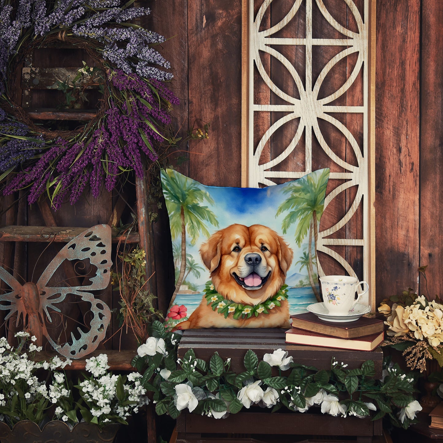 Tibetan Mastiff Luau Throw Pillow