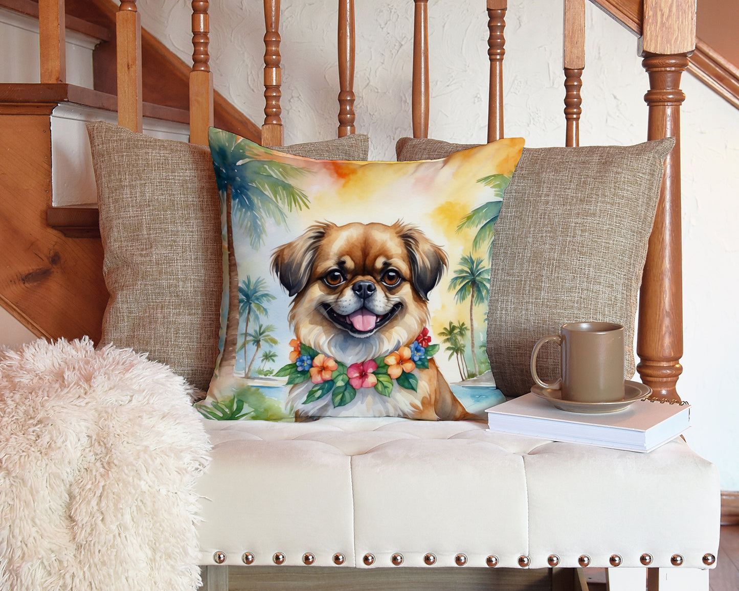 Tibetan Spaniel Luau Throw Pillow