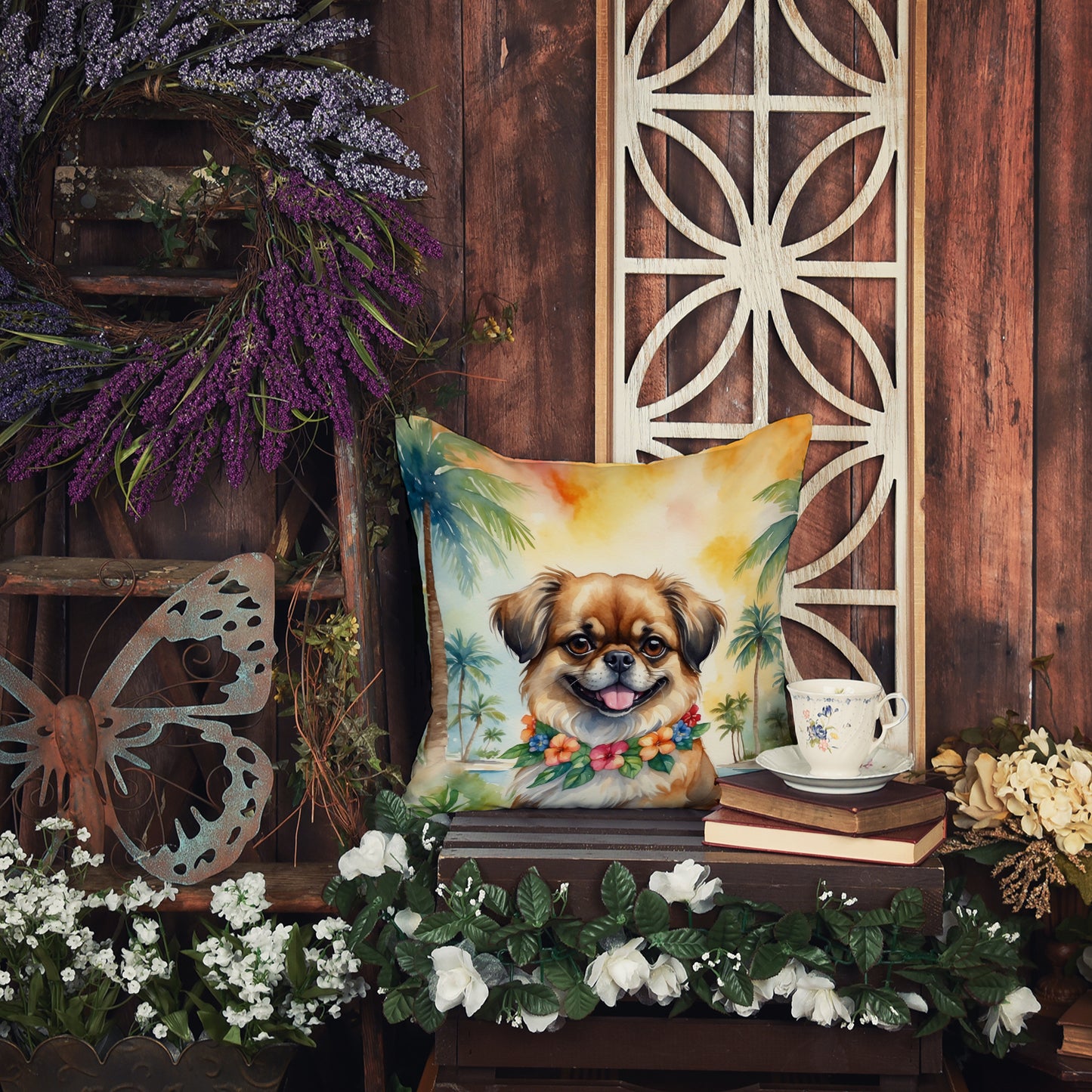 Tibetan Spaniel Luau Throw Pillow