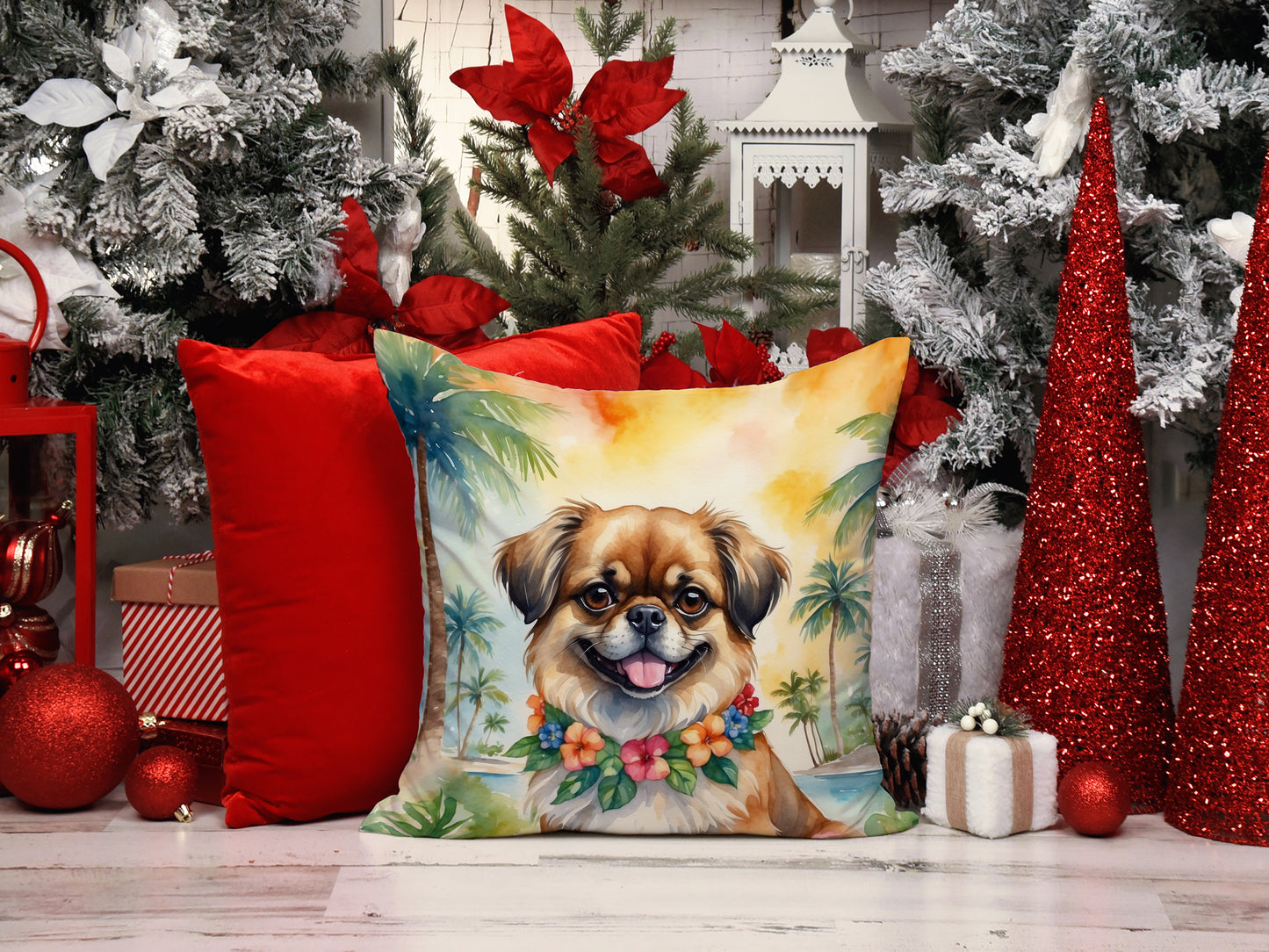 Tibetan Spaniel Luau Throw Pillow