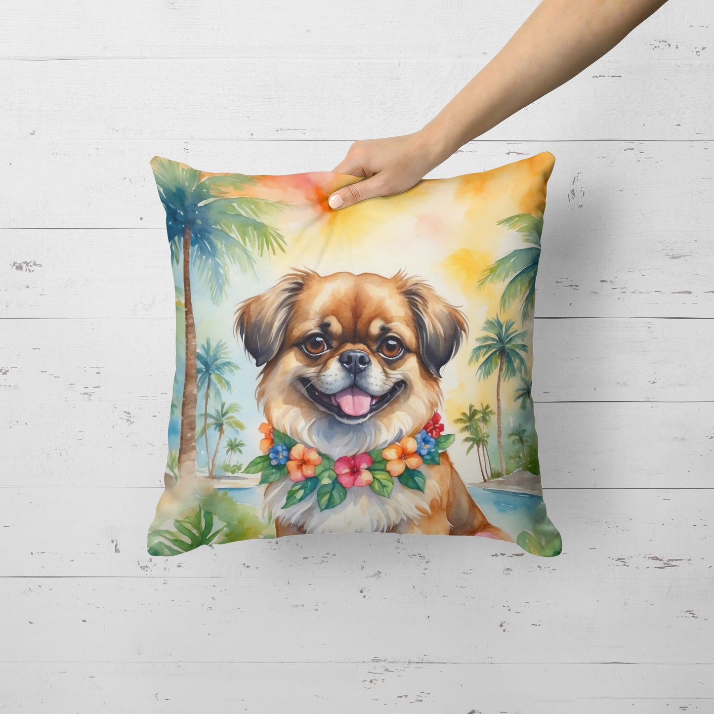 Tibetan Spaniel Luau Throw Pillow