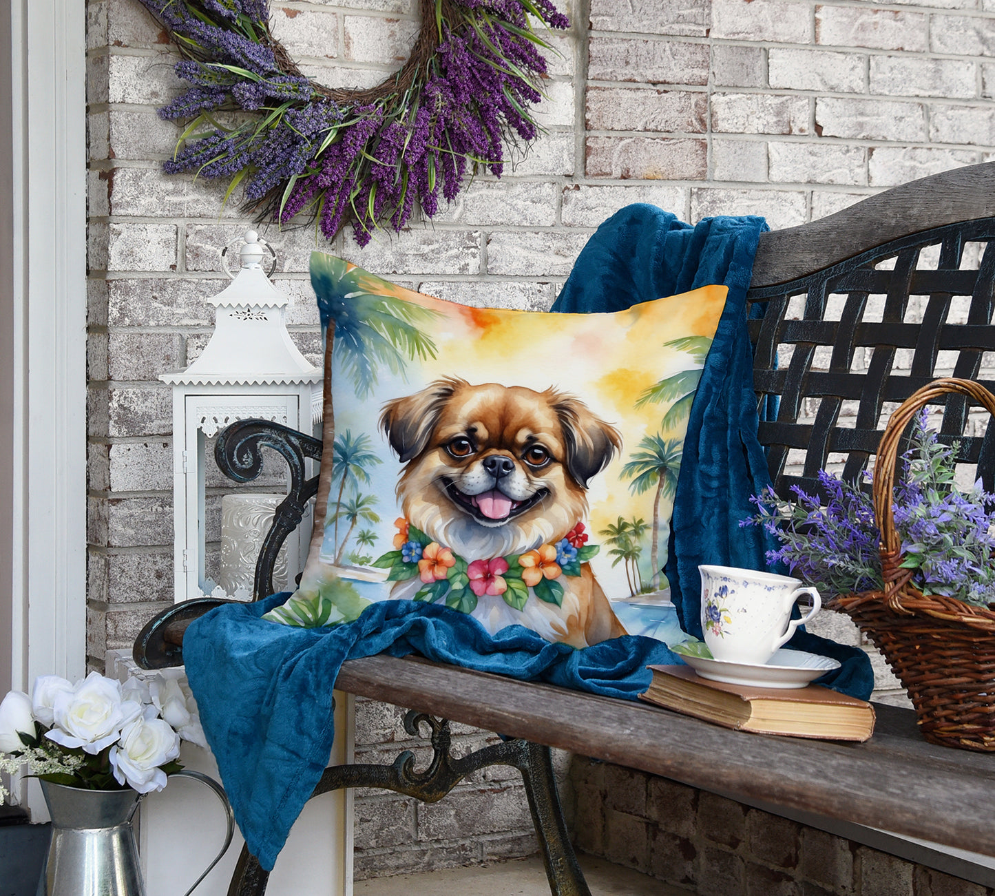 Tibetan Spaniel Luau Throw Pillow