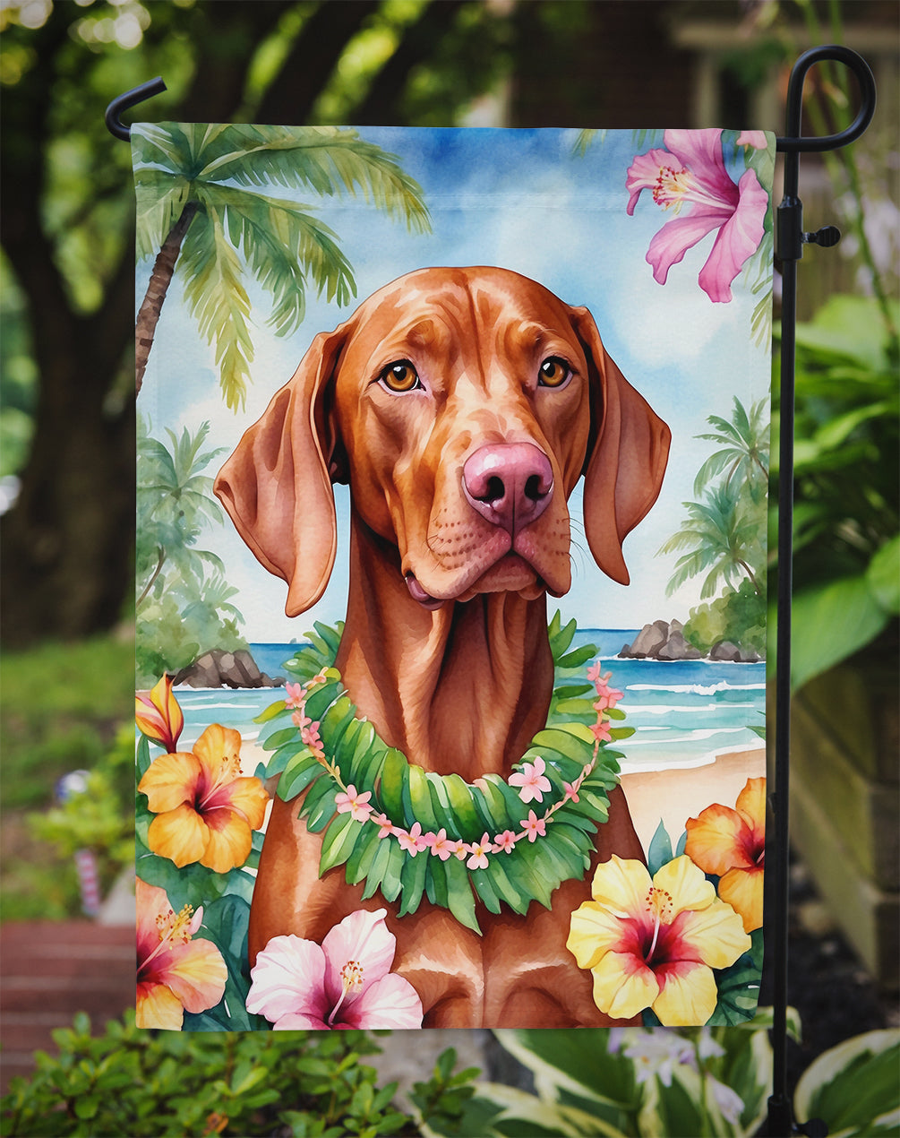 Vizsla Luau Garden Flag