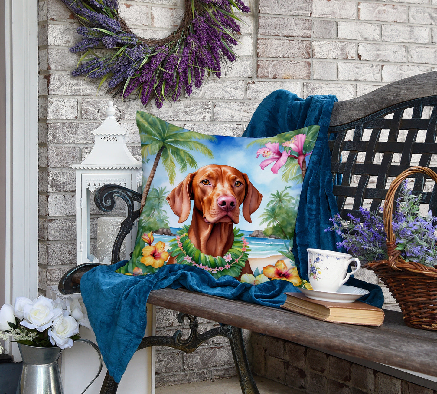 Vizsla Luau Throw Pillow