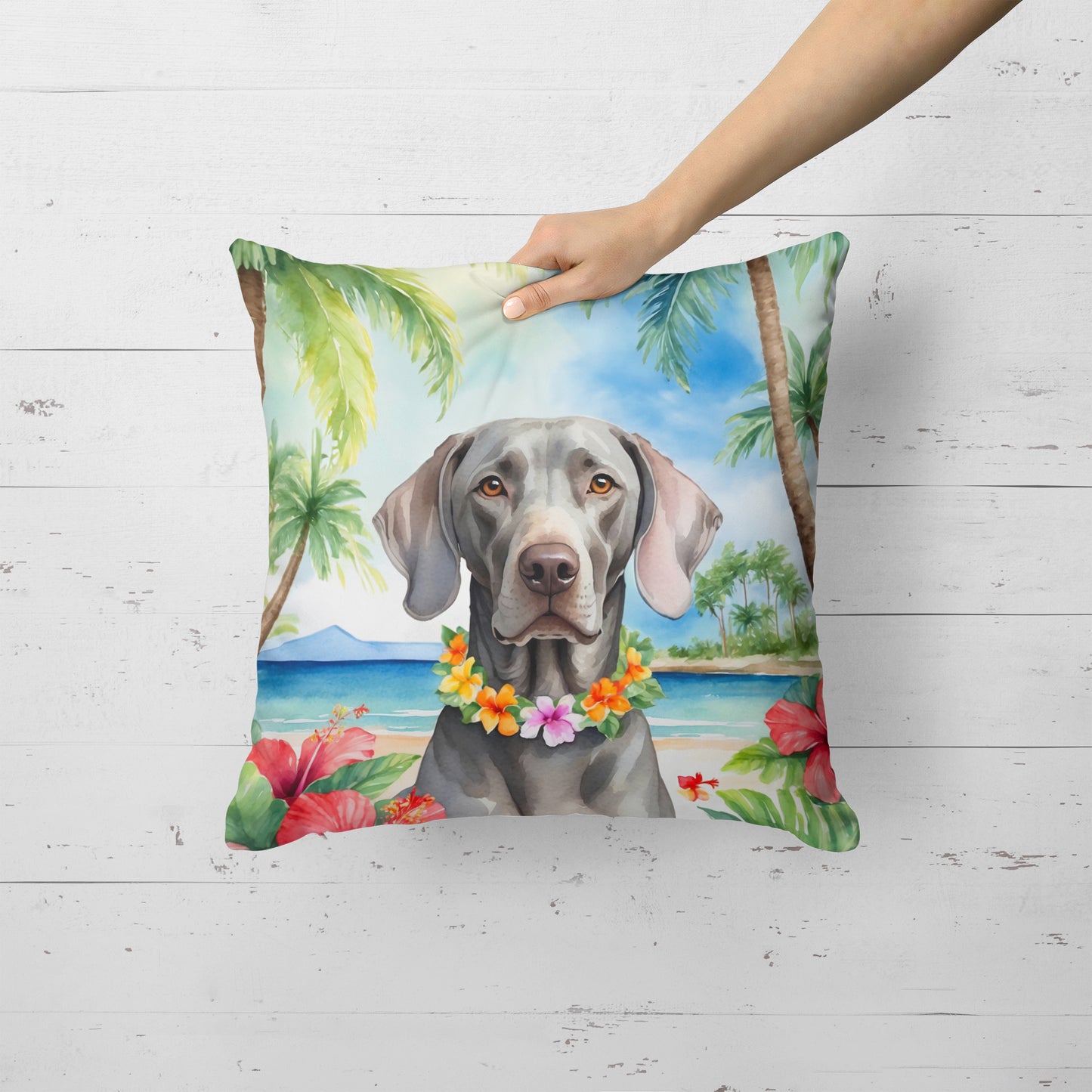 Weimaraner Luau Throw Pillow