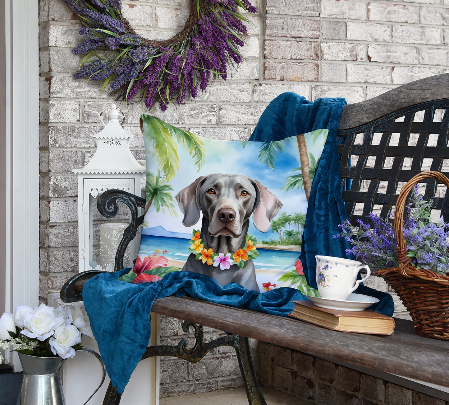 Weimaraner Luau Throw Pillow