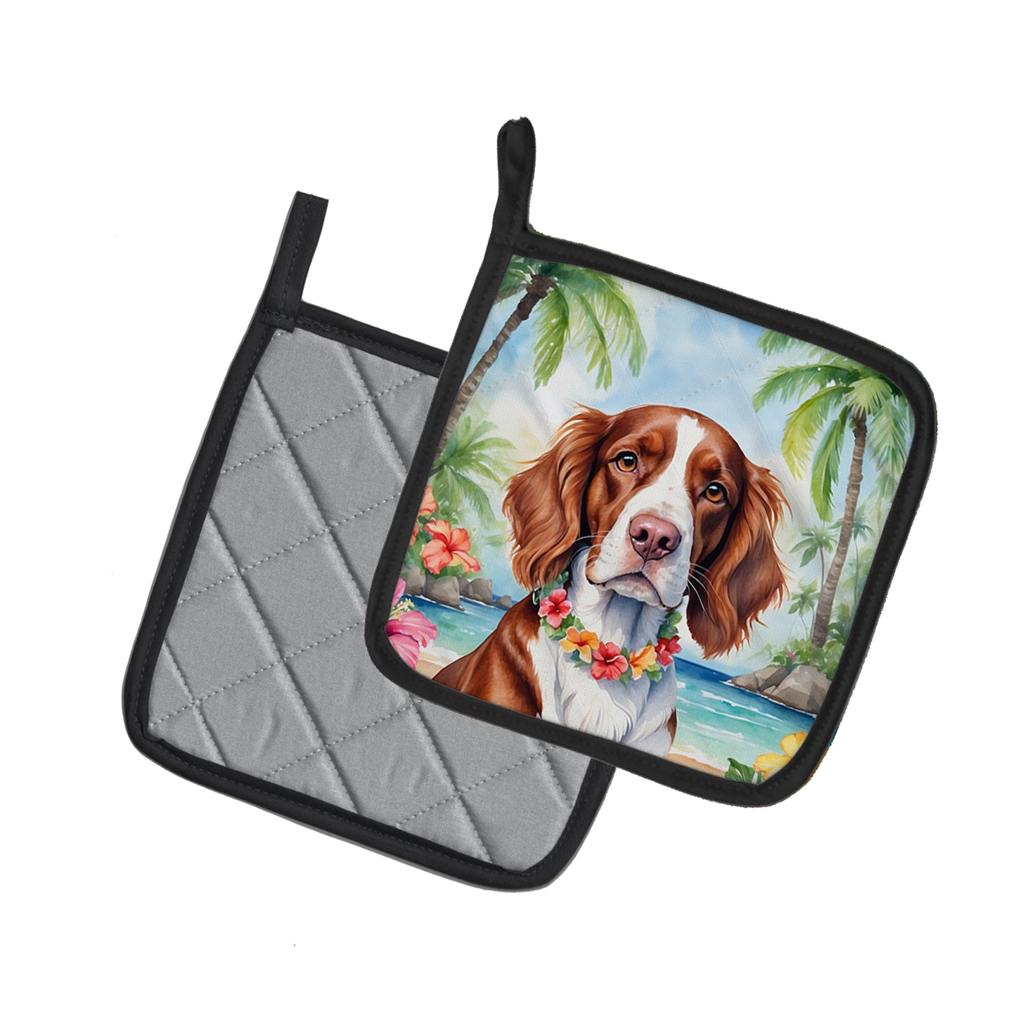 Welsh Springer Spaniel Luau Pair of Pot Holders