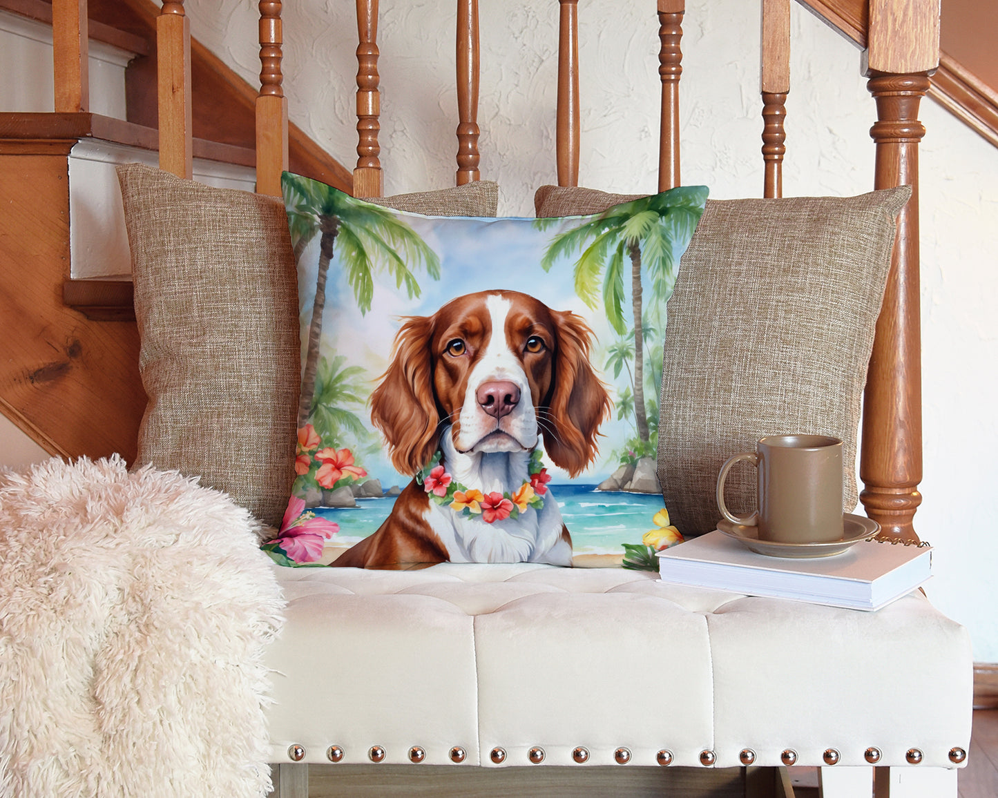 Welsh Springer Spaniel Luau Throw Pillow