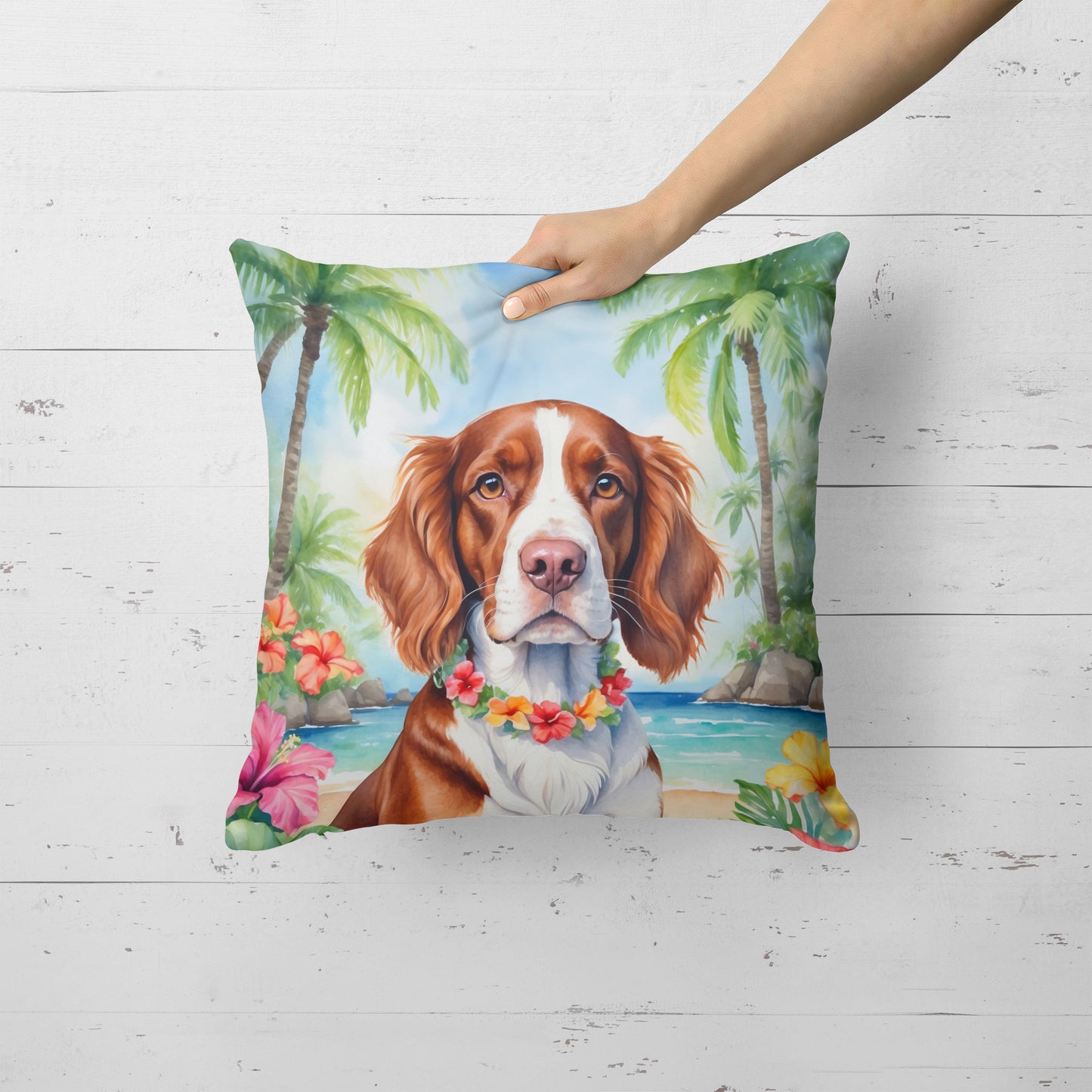 Welsh Springer Spaniel Luau Throw Pillow