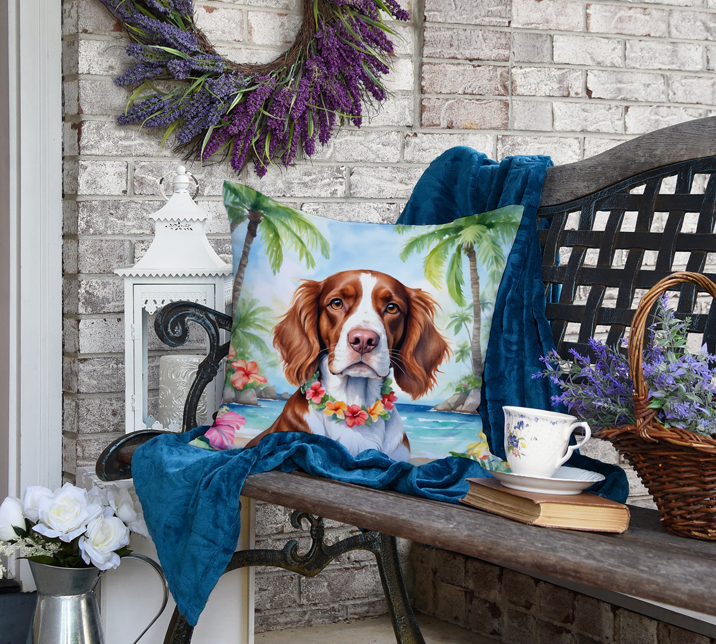 Welsh Springer Spaniel Luau Throw Pillow