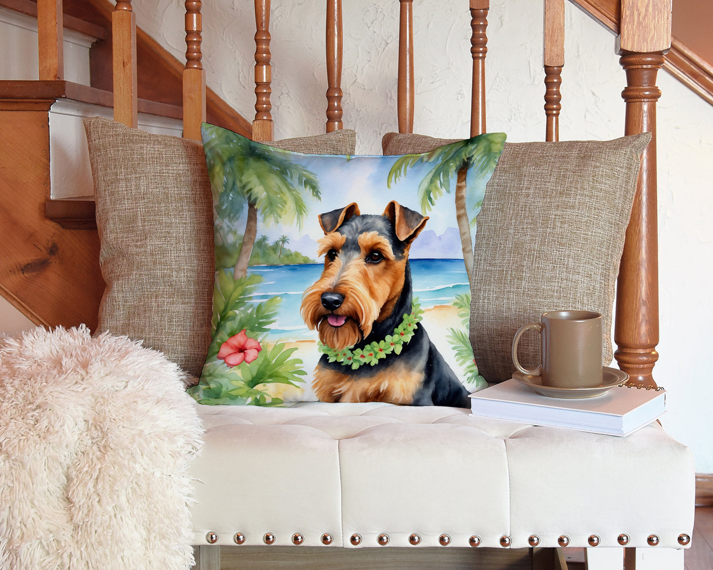 Welsh Terrier Luau Throw Pillow