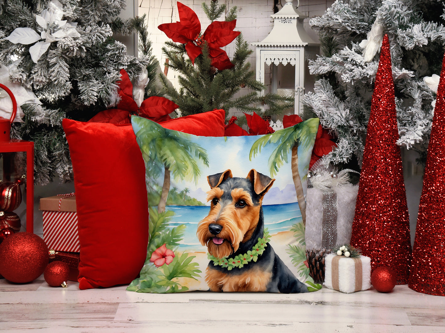 Welsh Terrier Luau Throw Pillow