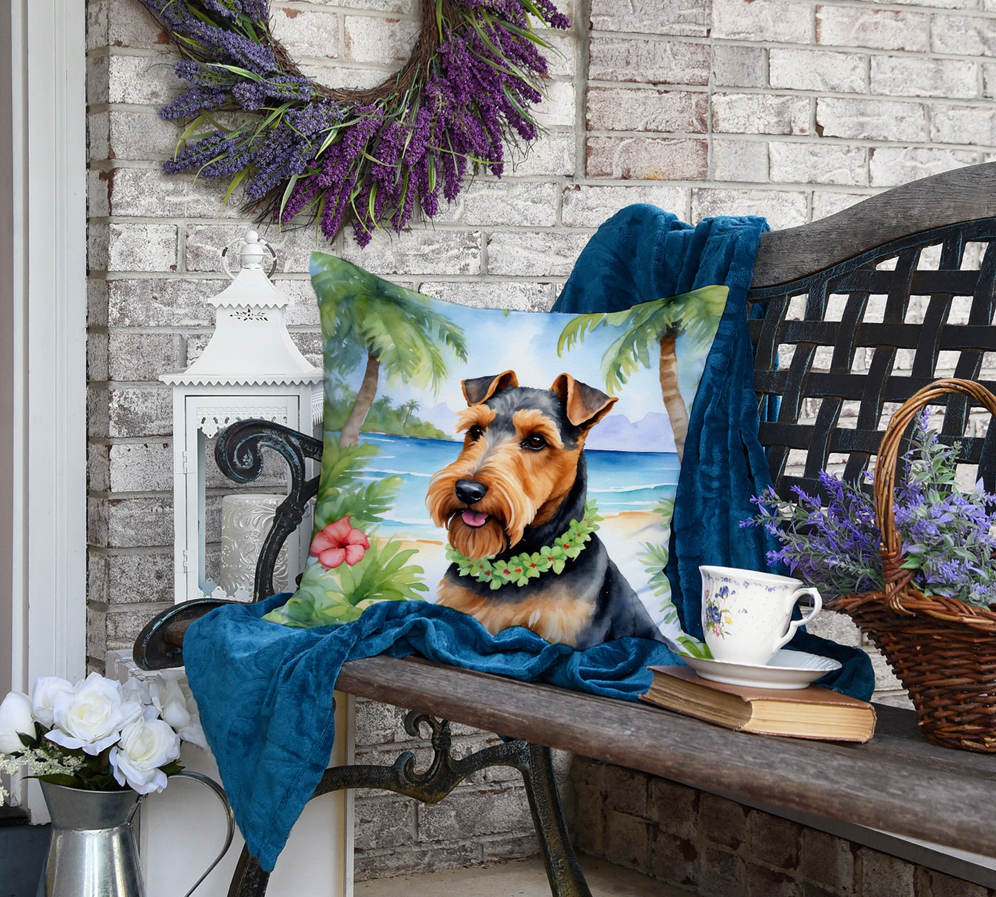 Welsh Terrier Luau Throw Pillow