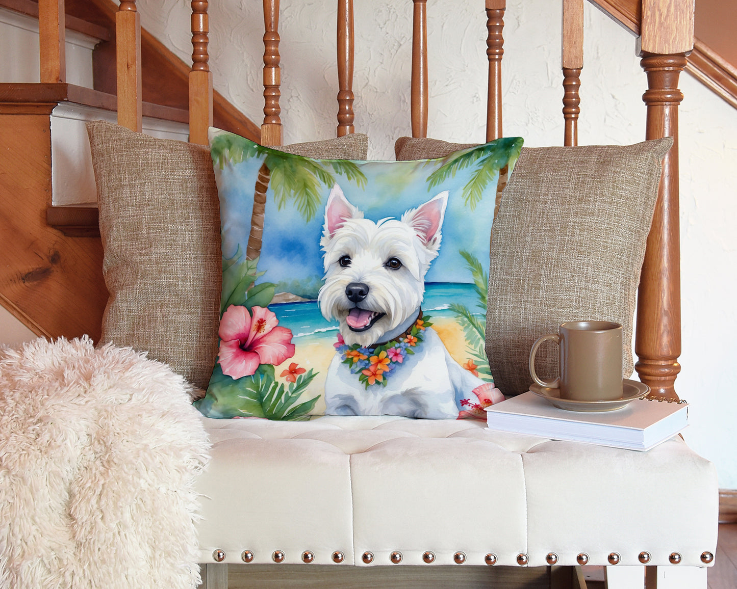 Westie Luau Throw Pillow