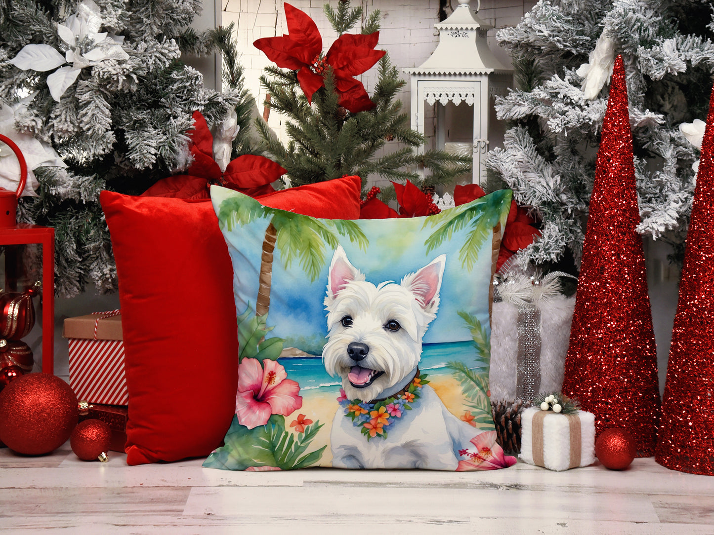 Westie Luau Throw Pillow