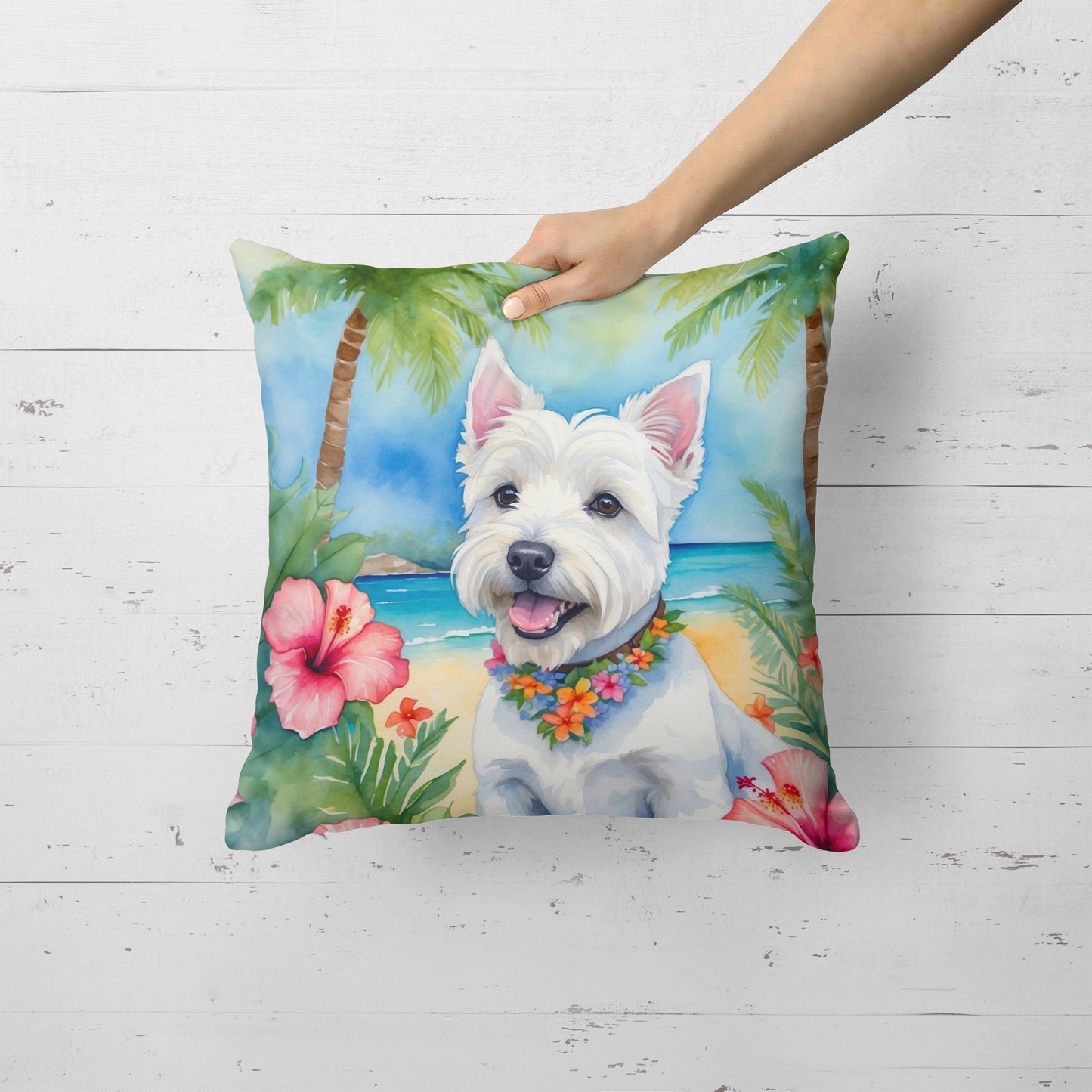 Westie Luau Throw Pillow