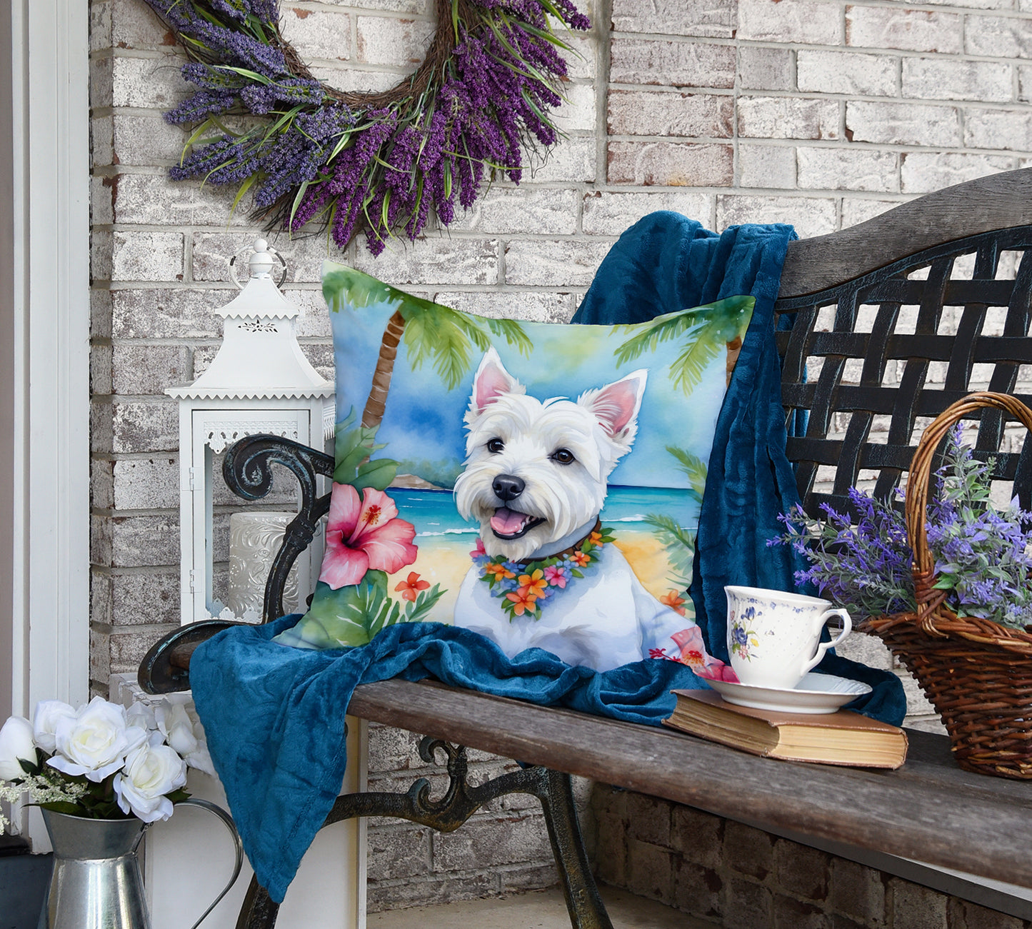 Westie Luau Throw Pillow