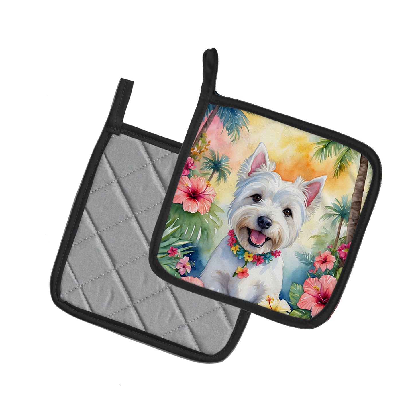 Westie Luau Pair of Pot Holders