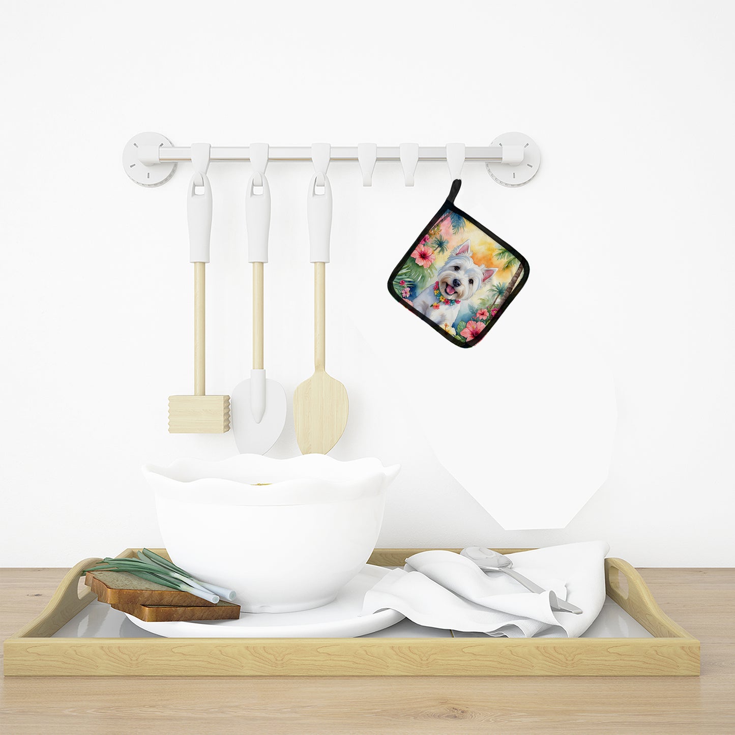 Westie Luau Pair of Pot Holders