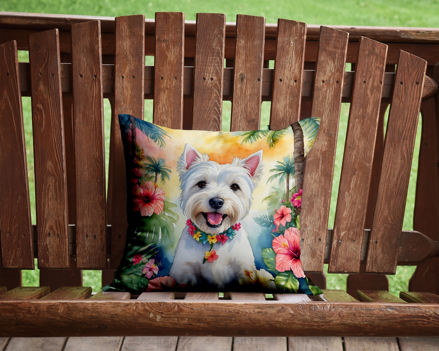 Westie Luau Throw Pillow