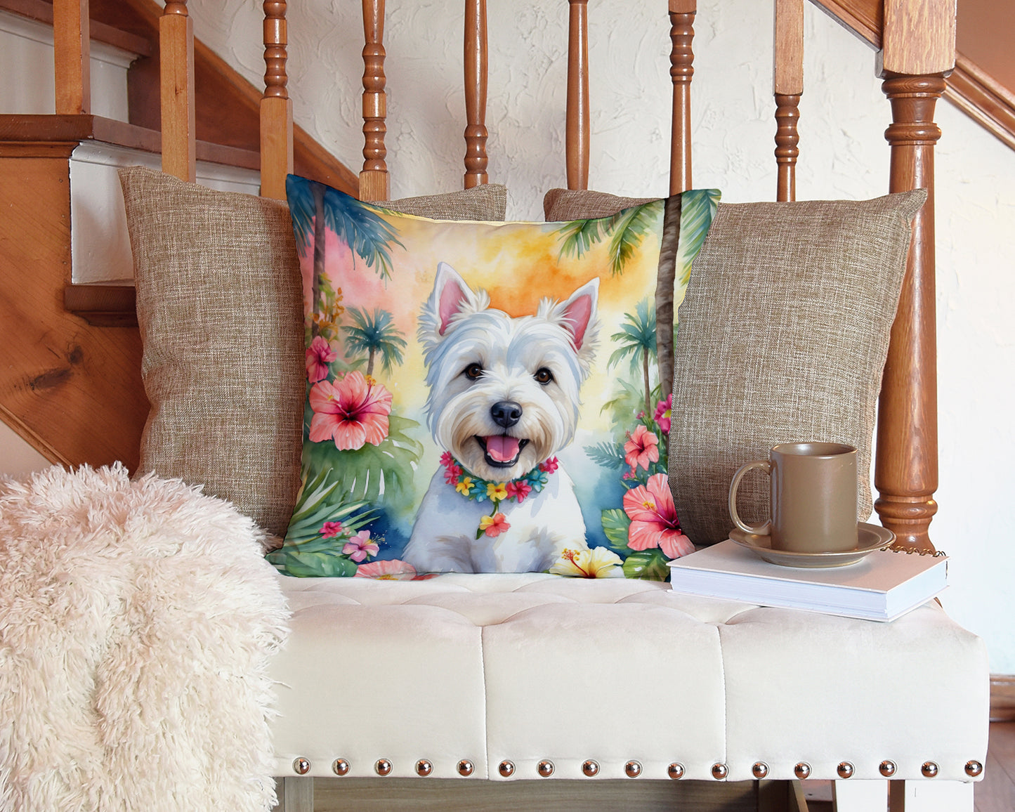 Westie Luau Throw Pillow