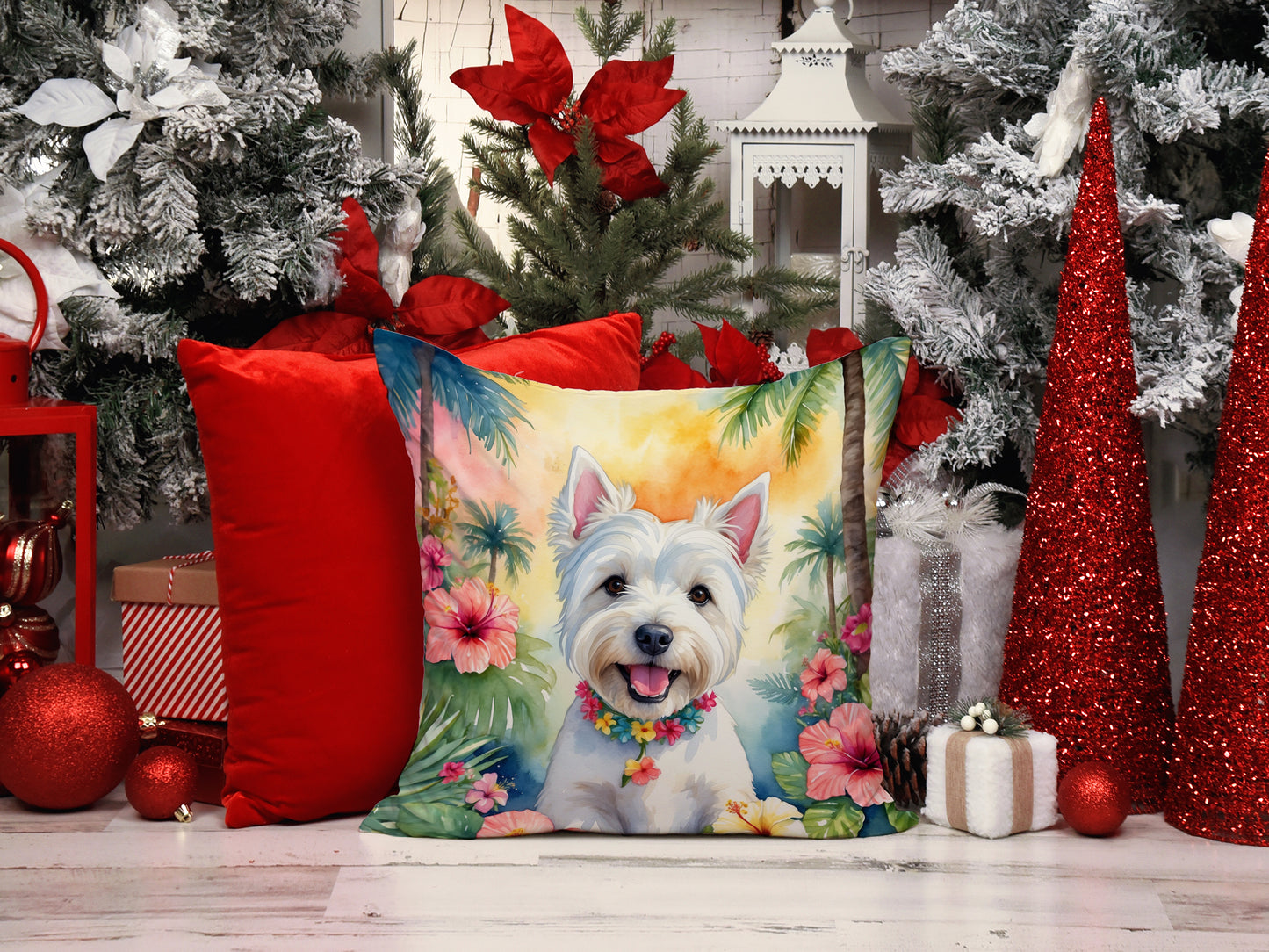 Westie Luau Throw Pillow