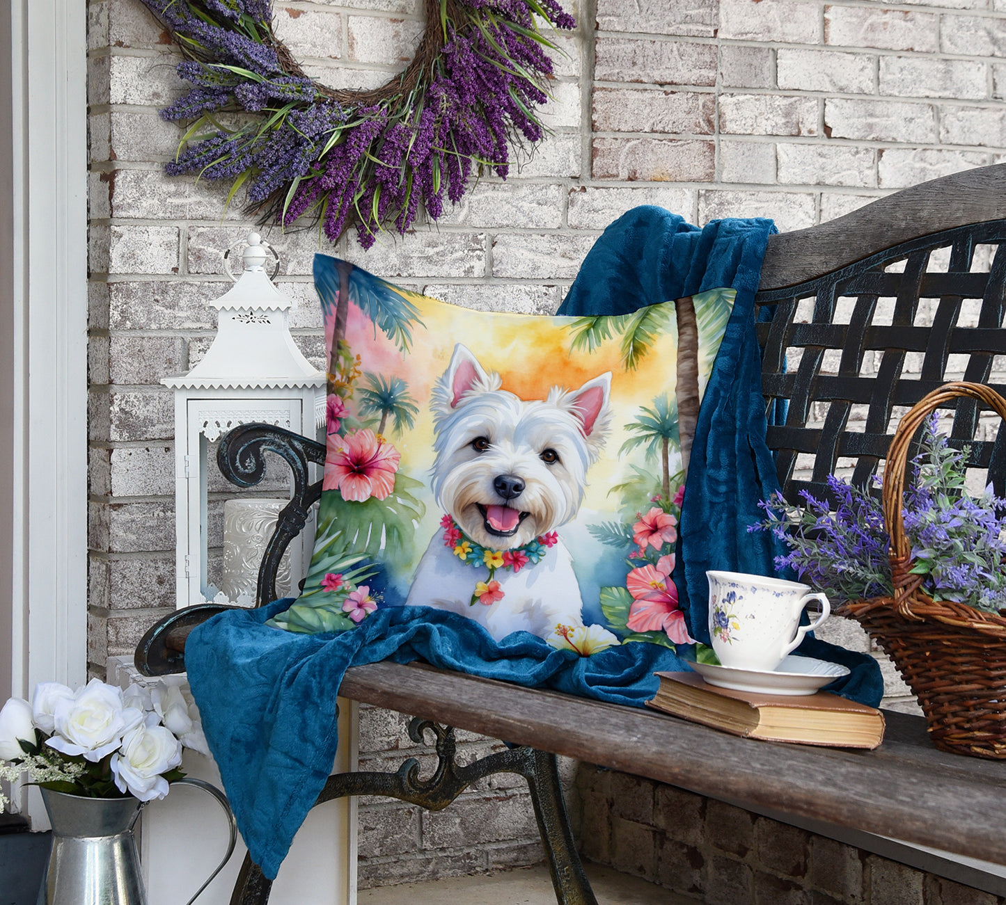 Westie Luau Throw Pillow