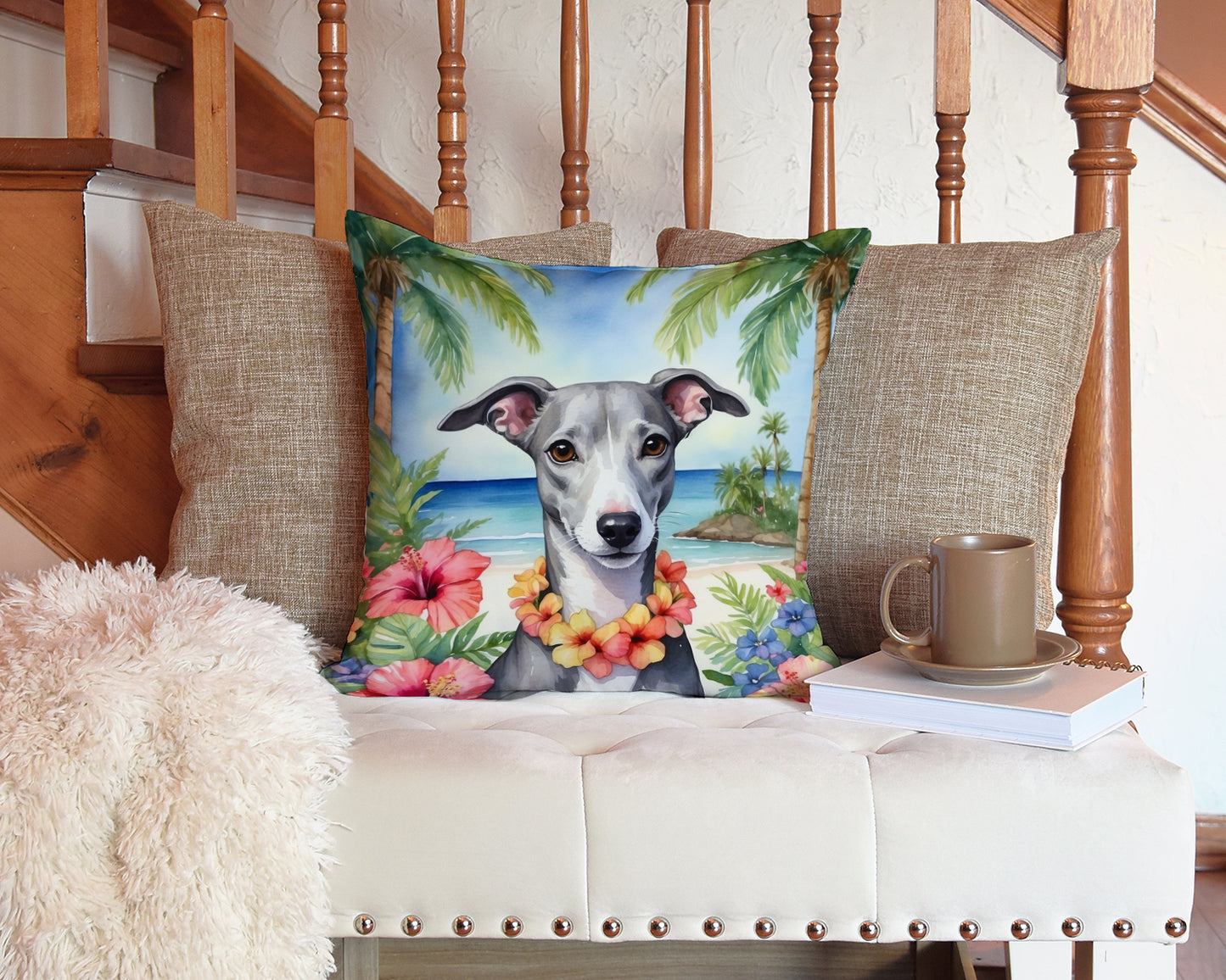 Whippet Luau Throw Pillow