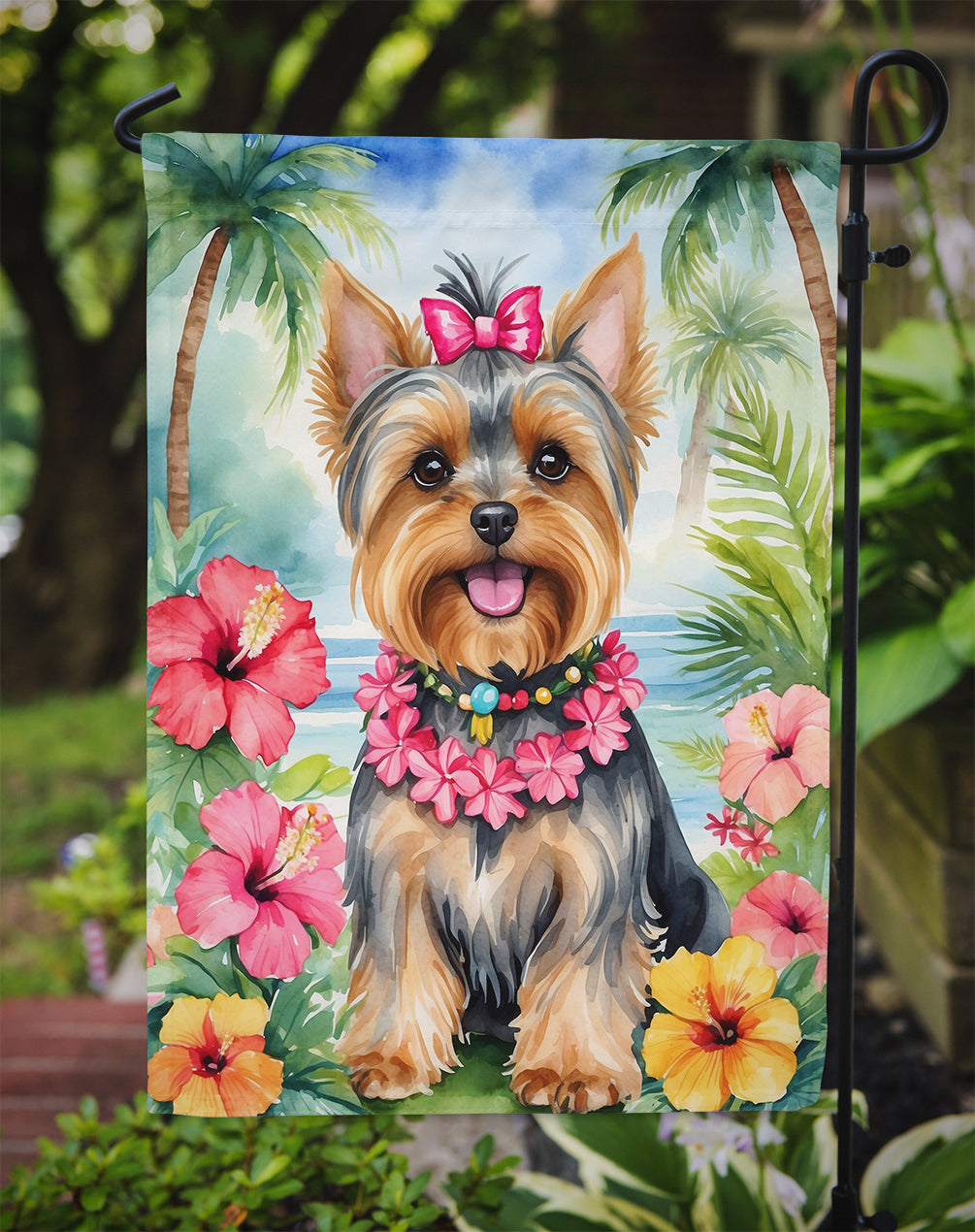 Yorkshire Terrier Luau Garden Flag