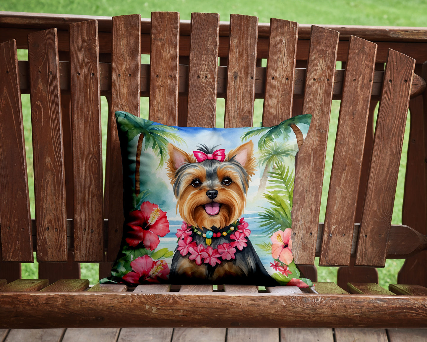 Yorkshire Terrier Luau Throw Pillow