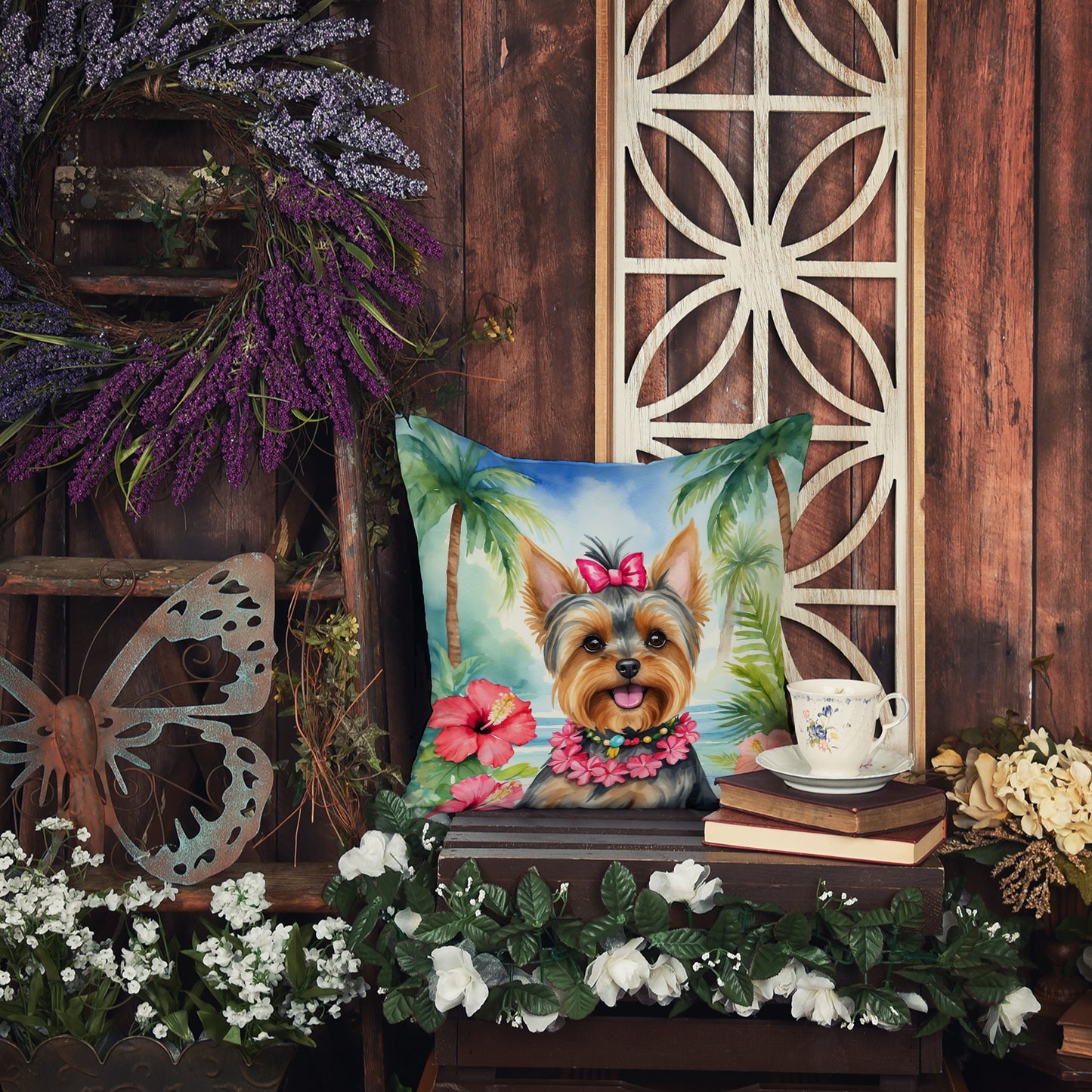 Yorkshire Terrier Luau Throw Pillow