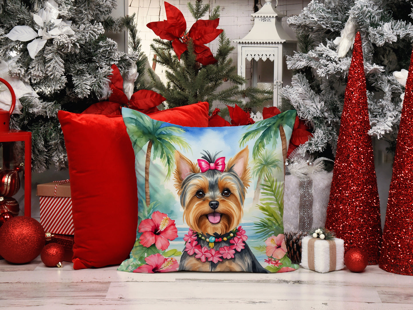 Yorkshire Terrier Luau Throw Pillow