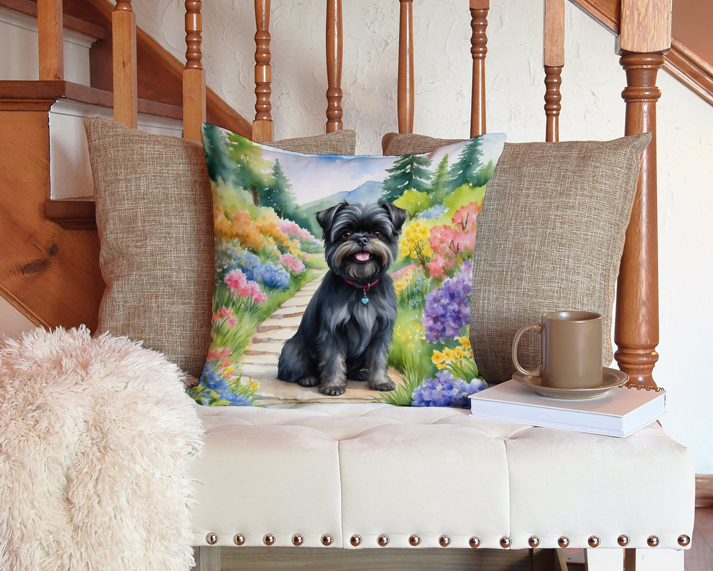 Affenpinscher Spring Garden Throw Pillow