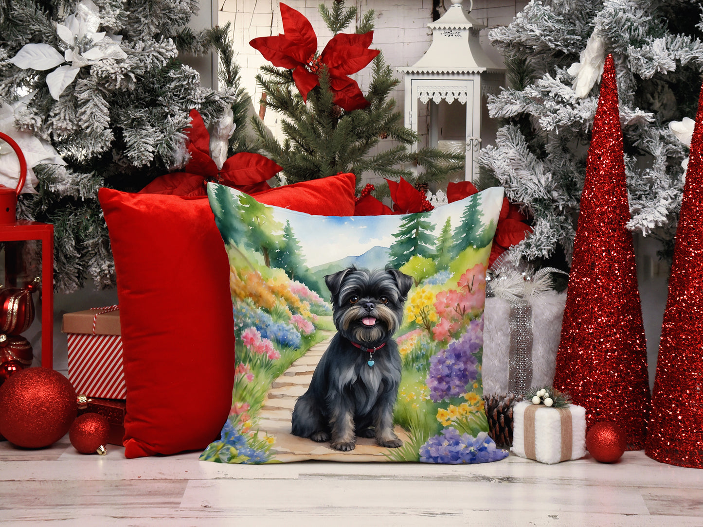 Affenpinscher Spring Garden Throw Pillow