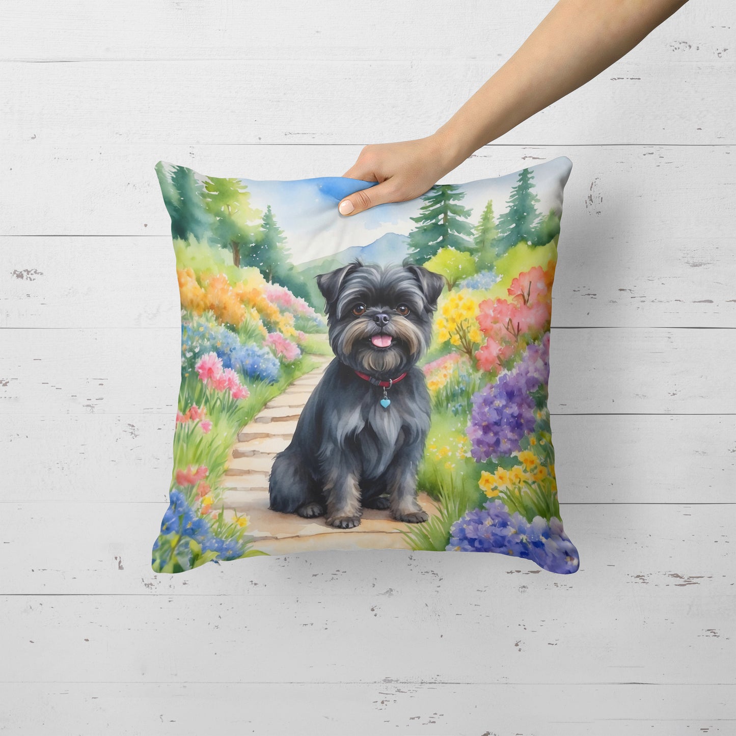 Affenpinscher Spring Garden Throw Pillow