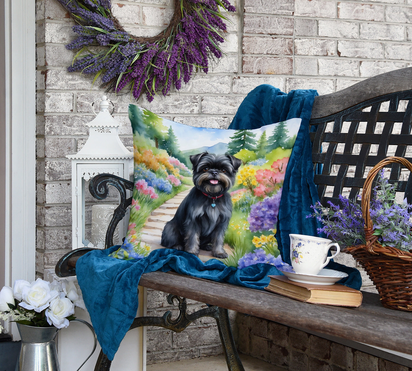 Affenpinscher Spring Garden Throw Pillow