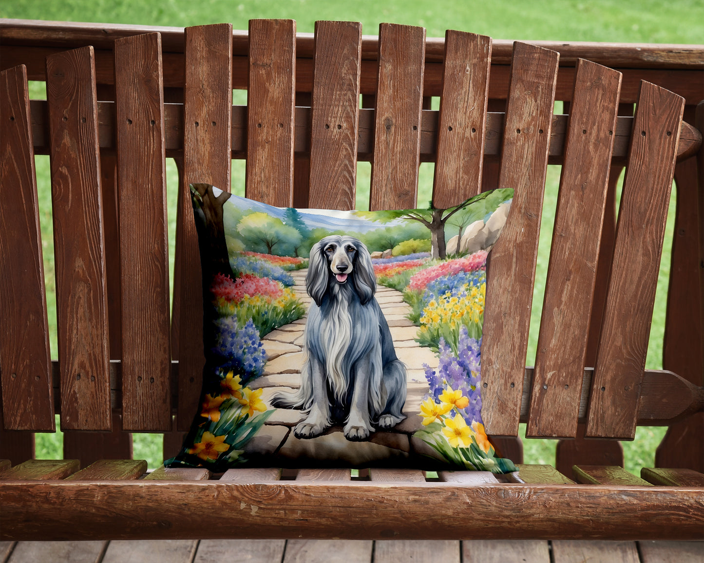 Afghan Hound Spring Garden Throw Pillow