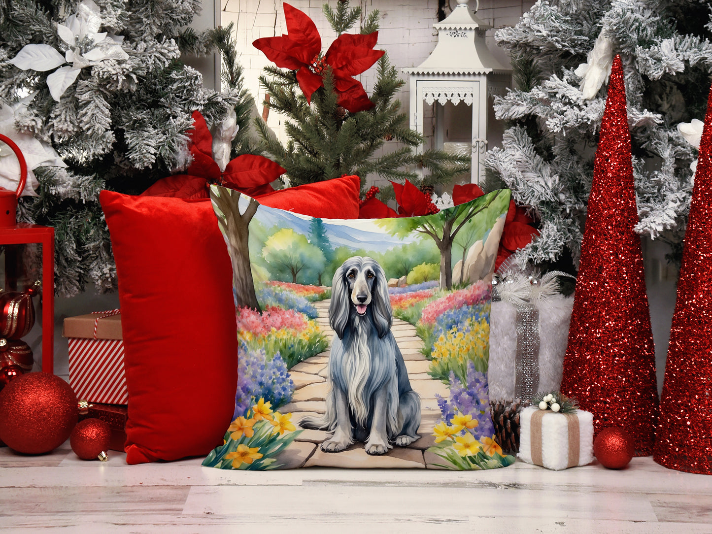 Afghan Hound Spring Garden Throw Pillow